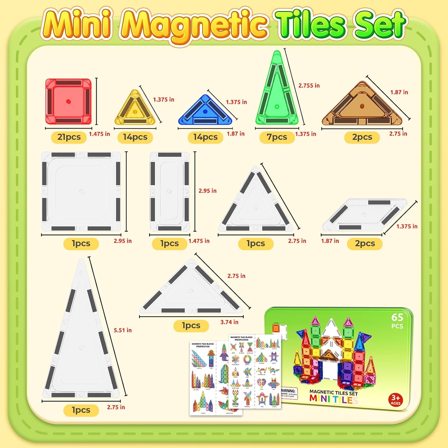 Detalle 2 de 65PCS Mini Travel Magnetic Tiles Set