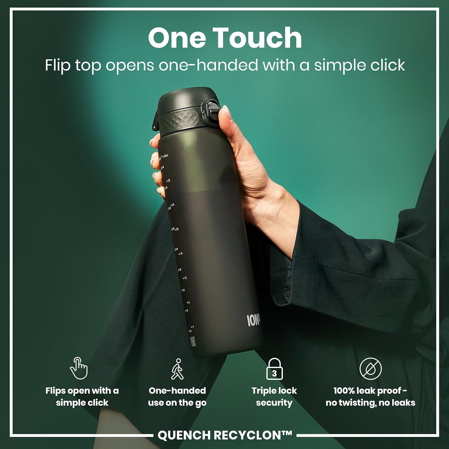 Thumbnail 2 de Ion8 1 Litre Water Bottle with Times to Drink – Leak-Proof, Flip Lid, BPA Free and Dishwasher Safe