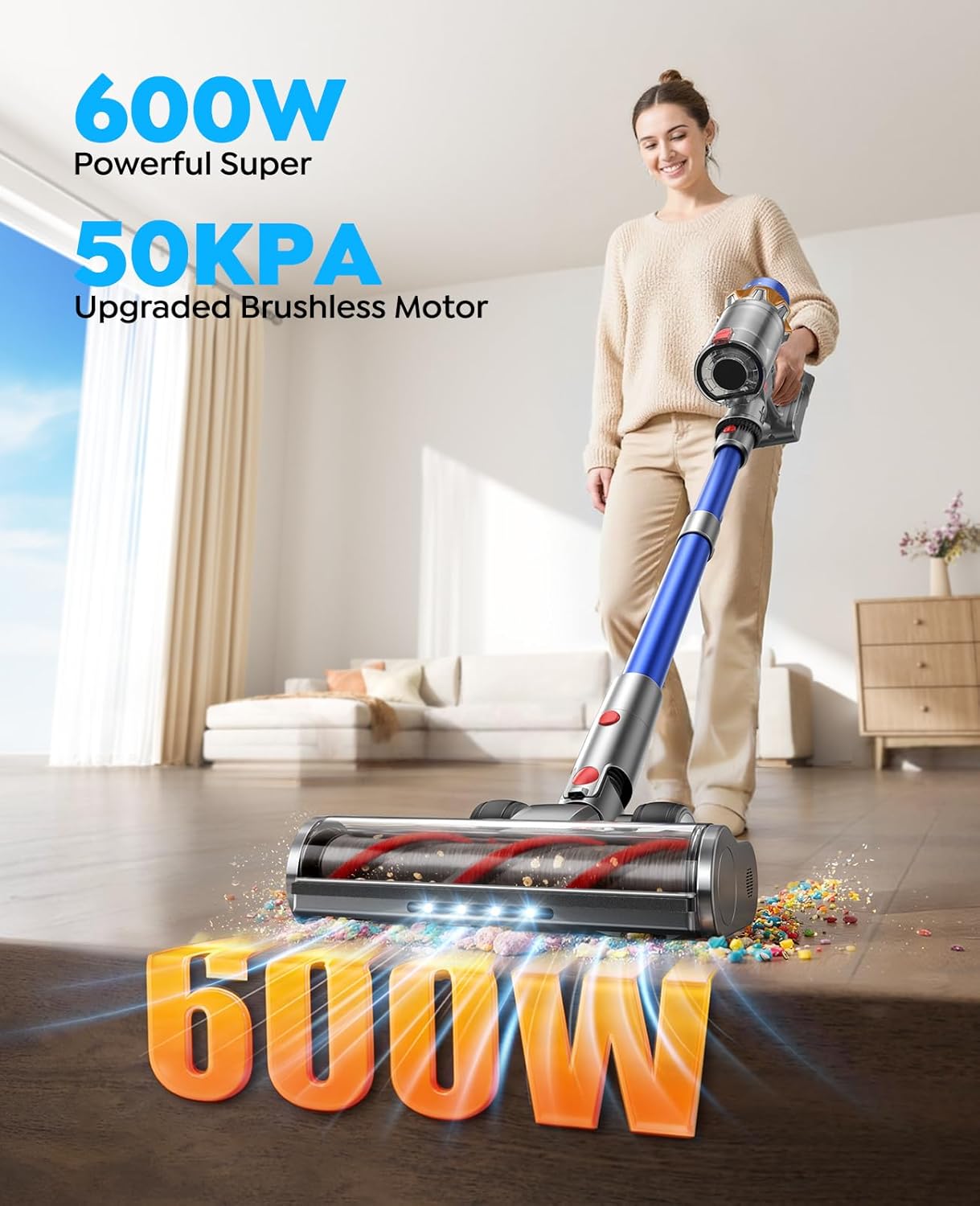 Thumbnail 1 de Fieety Cordless Vacuum Cleaner with 2 Batteries: 130-Min Runtime, 600W Suction, Auto Mode