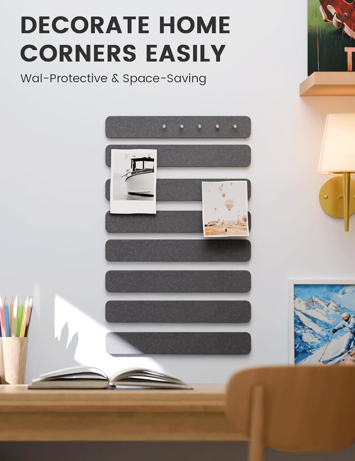 Thumbnail 1 de Fluxynara 8-Pack Felt Strip Bulletin Board System (Charcoal Gray) — 33x5 cm