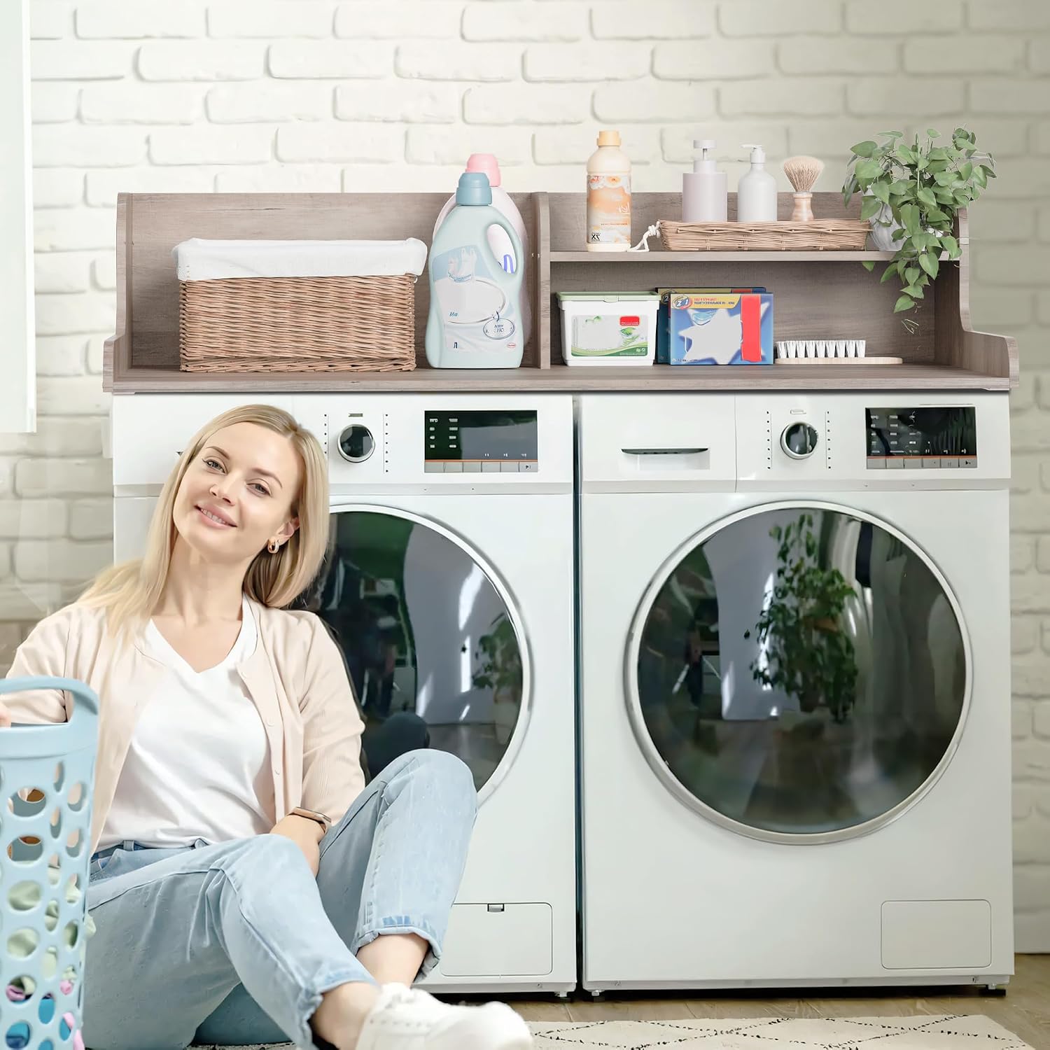 Thumbnail 3 de DTK DTK-WDC-W-BK Washer Dryer Countertop, 54-Inch Melamine Top with Shelf