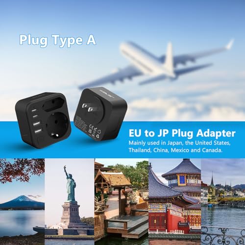 Detalle 2 de Adaptador de Enchufe JSVER para Japón: Cargador de Viaje 6 en 1 con 2 USB-C y 2 USB-A