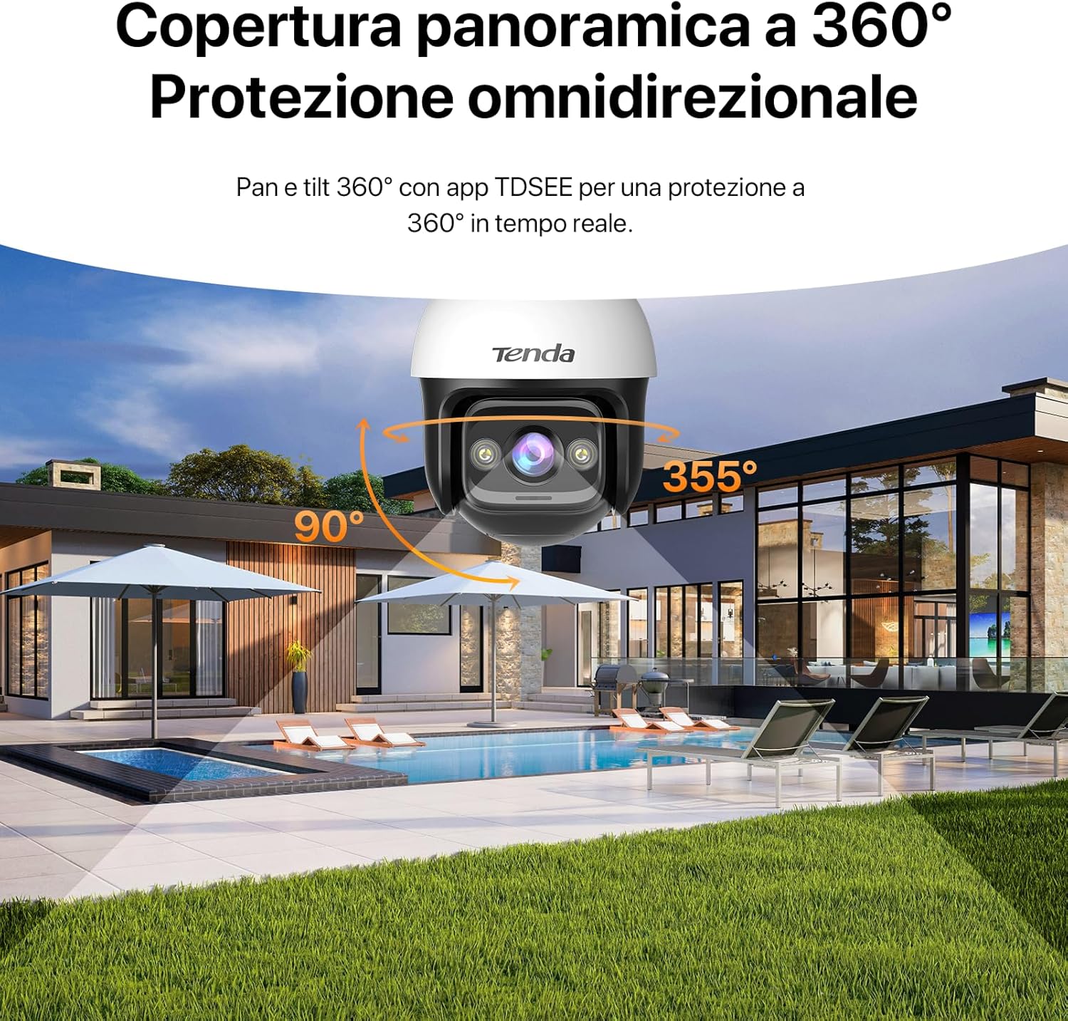 Thumbnail 4 de Tenda CH3 Tenda Telecamera Wi‑Fi esterna 2K con visione notturna a colori, 360° PTZ e audio bidirezionale