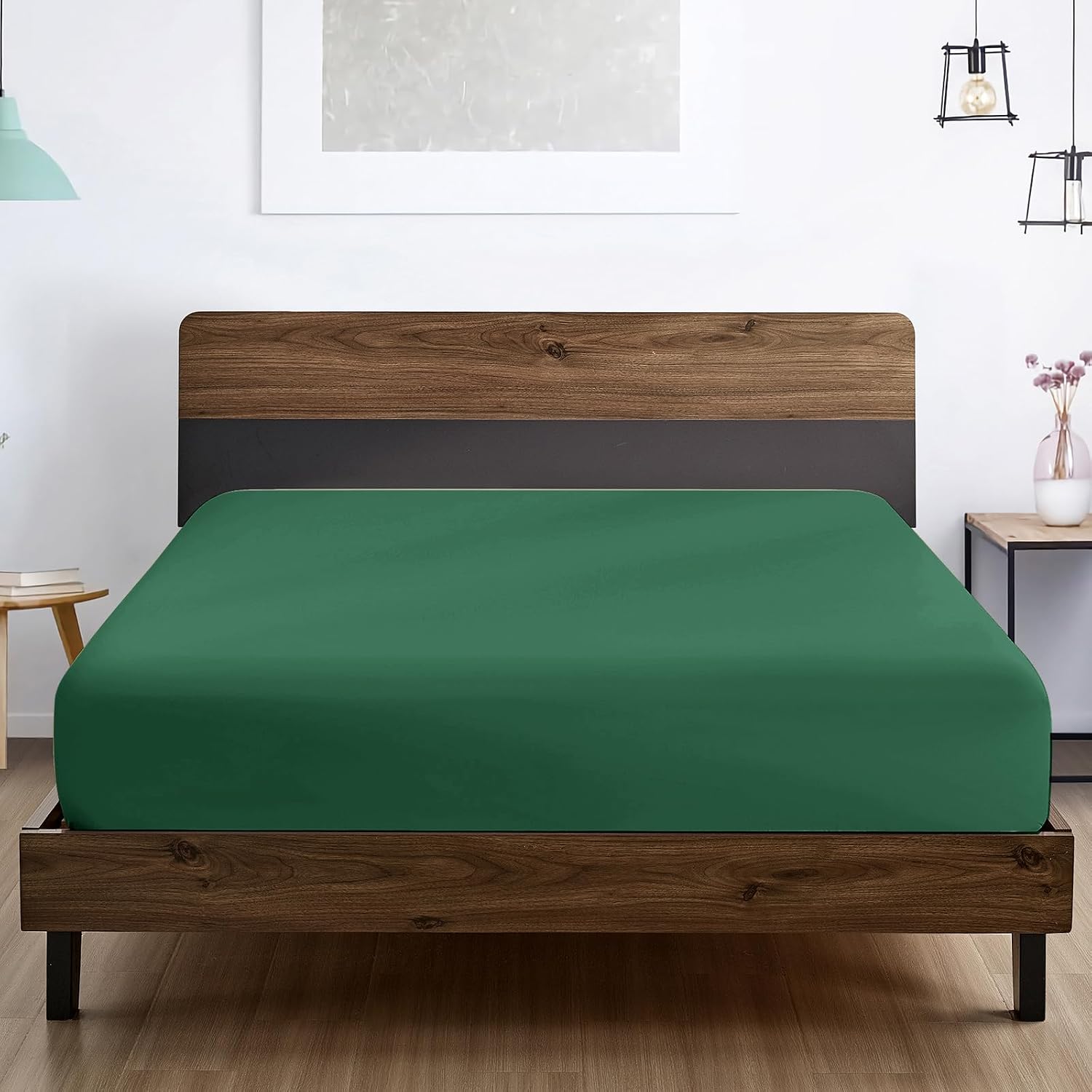 Detalle 1 de FreshCulture FC-01 Twin Fitted Sheet, Brushed Microfiber, Dark Green