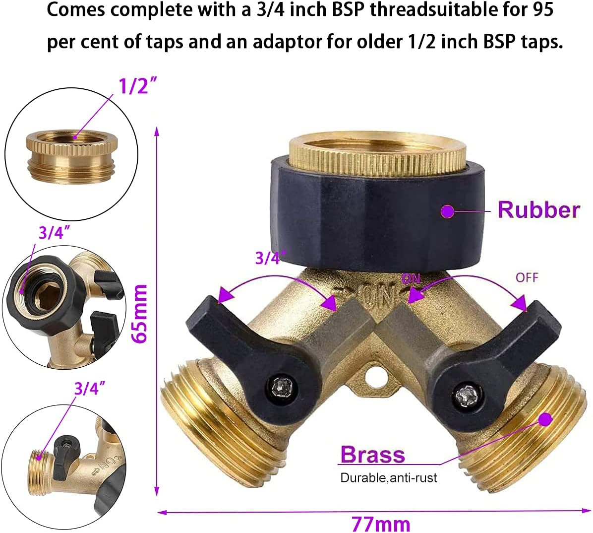 Detalle de Conector 2 vías divisor de grifo 3/4 1/2