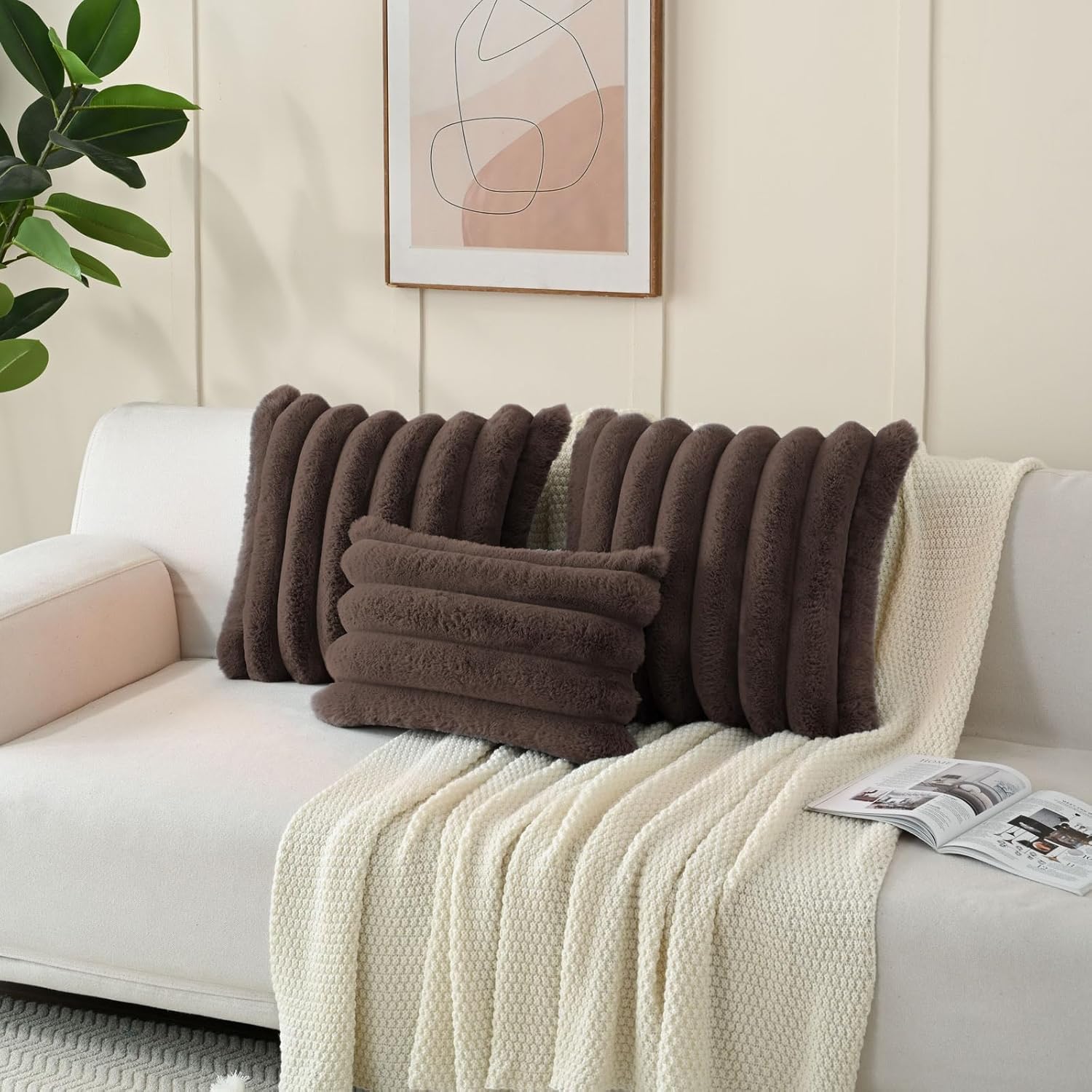 Detalle de CYCMACO Lot De 2 Housse De Coussin 45x45 en Velours et Fausse Fourrure Double Face