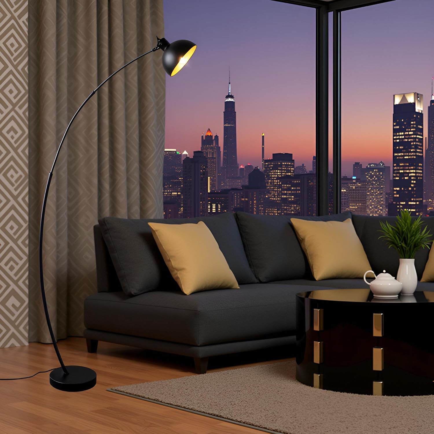 Thumbnail 6 de Osasy Lampada da terra con arco in stile industriale – LED E27, design vintage per salotto e hotel