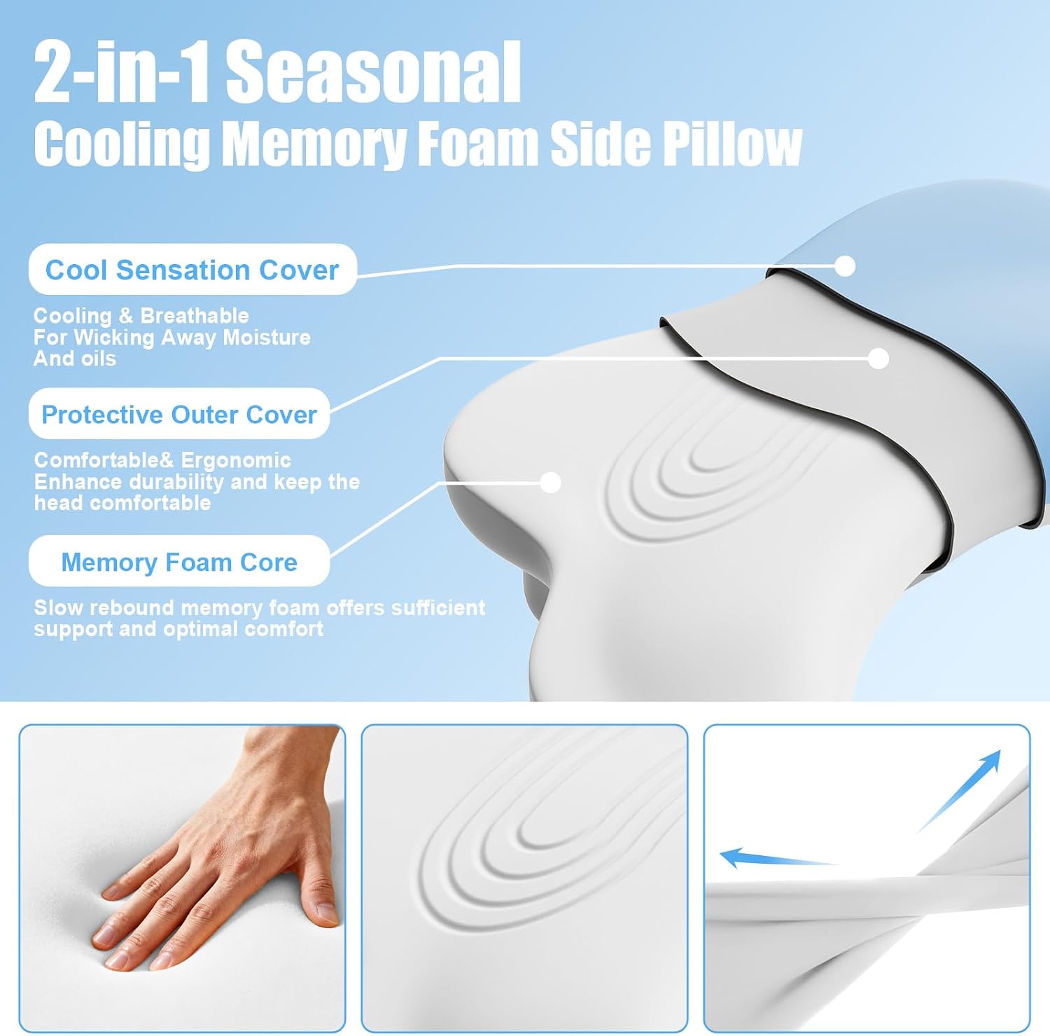 Thumbnail 4 de MONSAO rx002 Side Sleeper Pillow with Arm Hole, Memory Foam & Extra Pillowcase