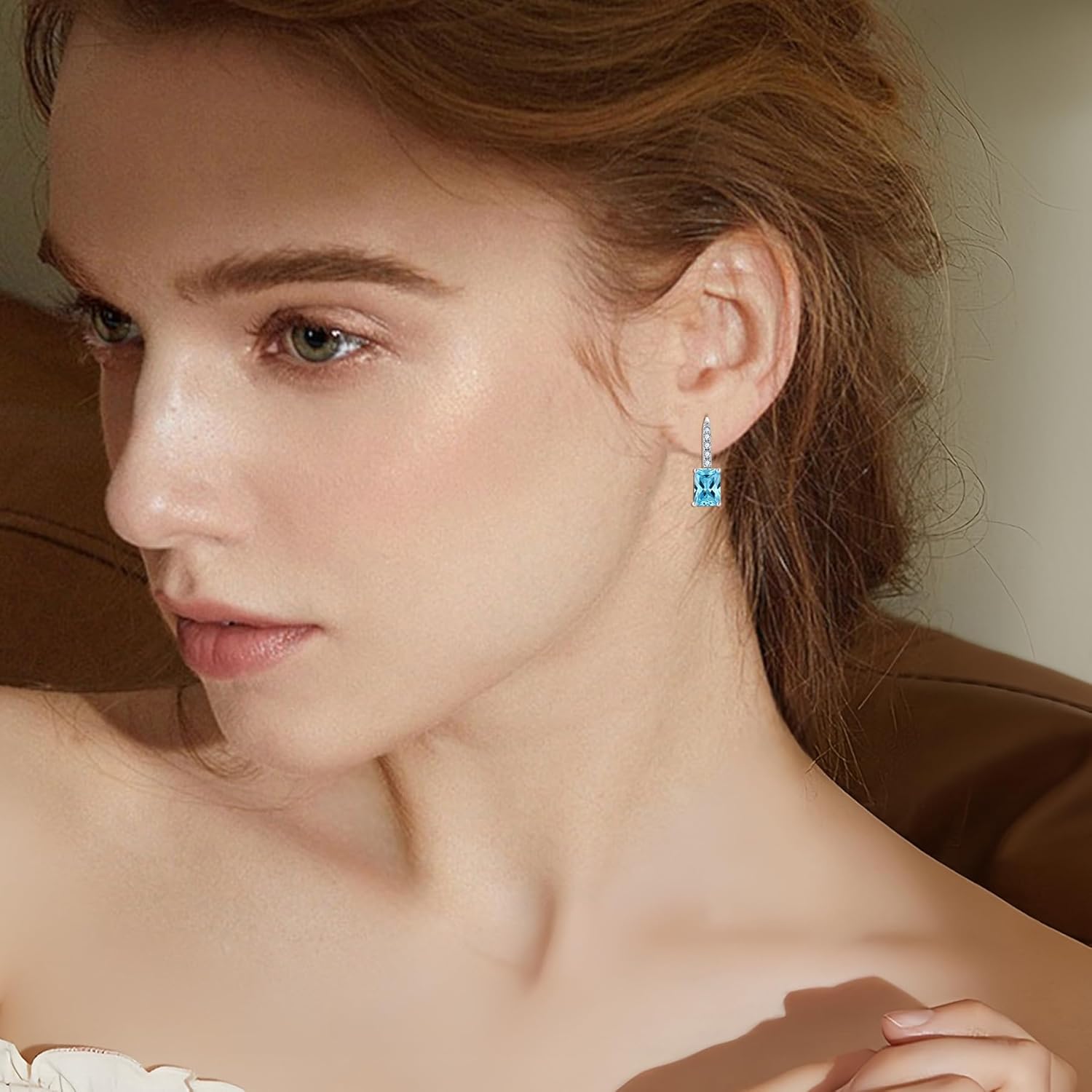 Thumbnail 1 de FJ Prinzessschliff Hängend Ohrringe für Damen aus 925 Sterling Silber – Quadrat-Solitaire mit Geburtsstein & Zirkonia