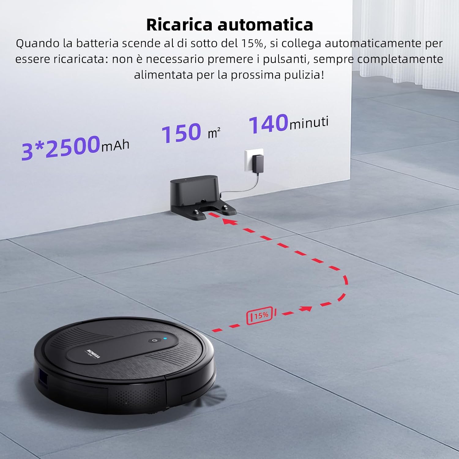 Detalle de MONSGA Robot Aspirapolvere Lavapavimenti 3-in-1 (4000 Pa) con Controllo App, Alexa e Autonomia 140 min