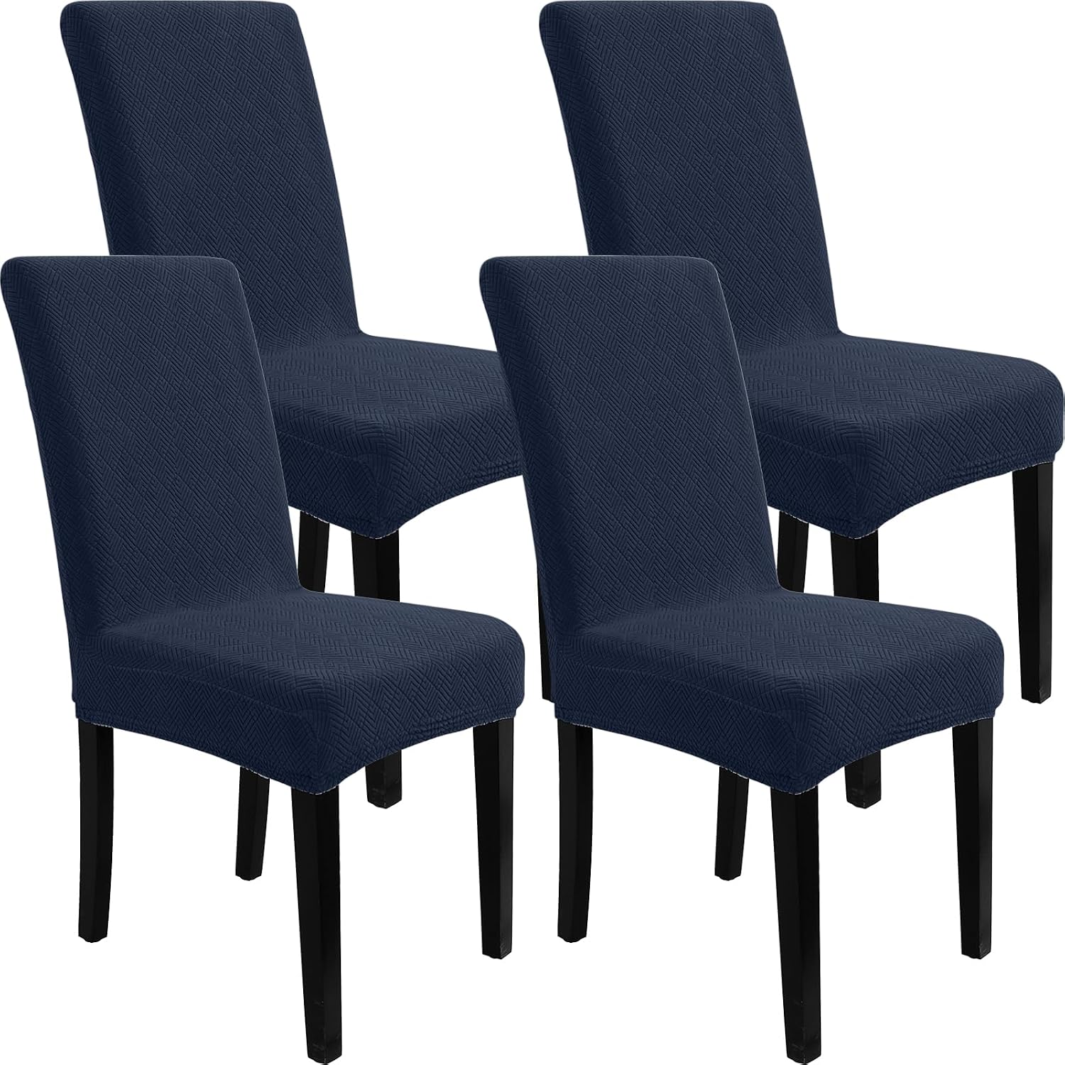 YSTELLAA Housse de chaise extensible 6 pièces en jacquard losanges – bleu foncé