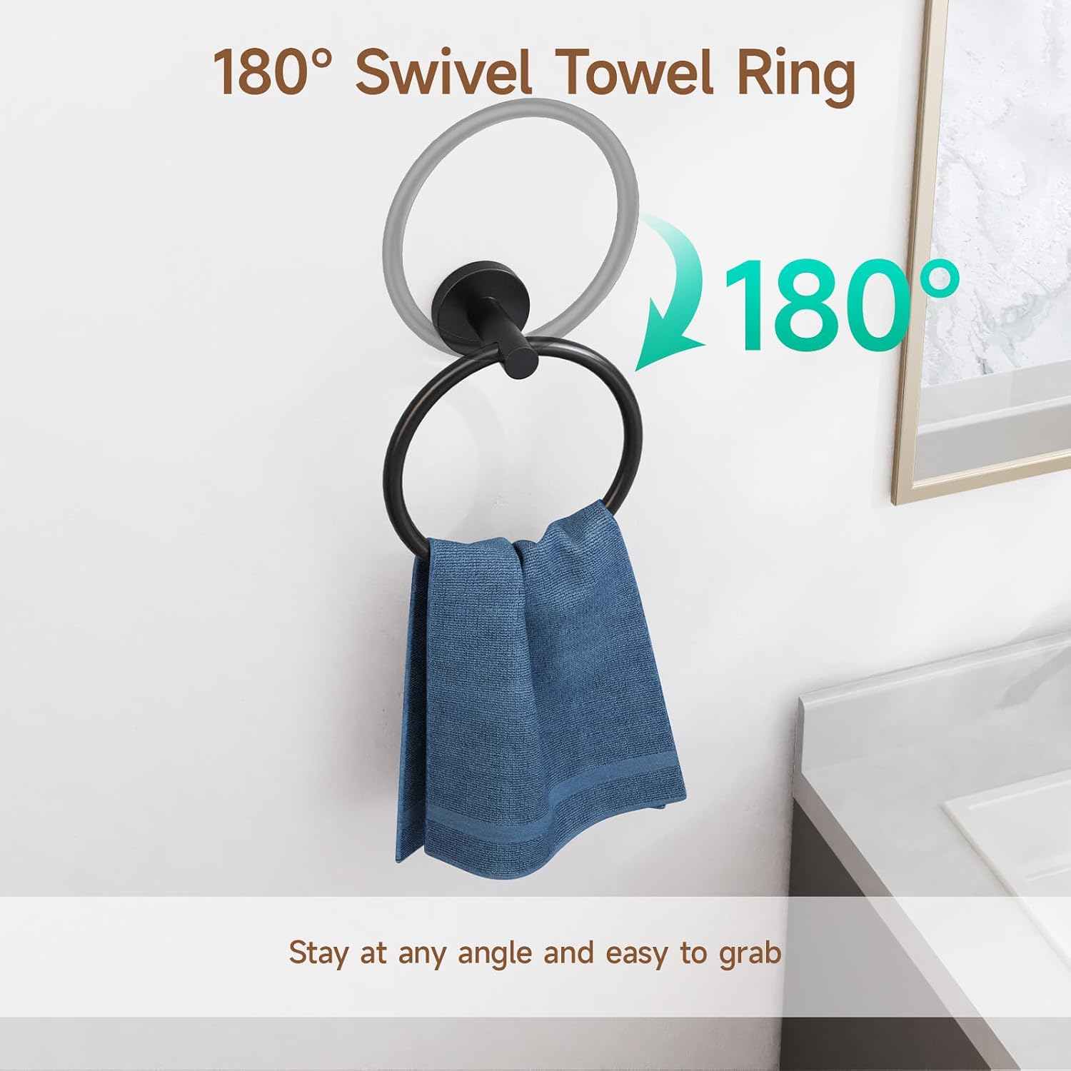 Detalle 2 de USHOWER 00BBA180_AM33US01 Bathroom Hardware Set, Matte Black, 24-Inch Towel Bar