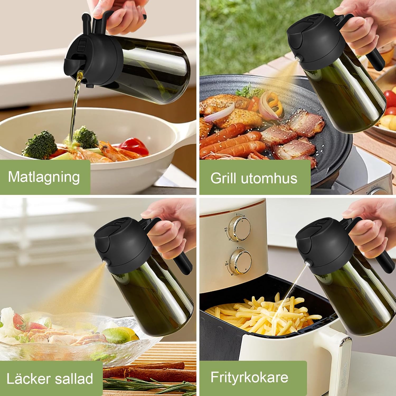 Detalle 2 de YARRAMATE OS470-DarkGreen oljespruta 470 ml i mörkgrönt glas, 2-i-1