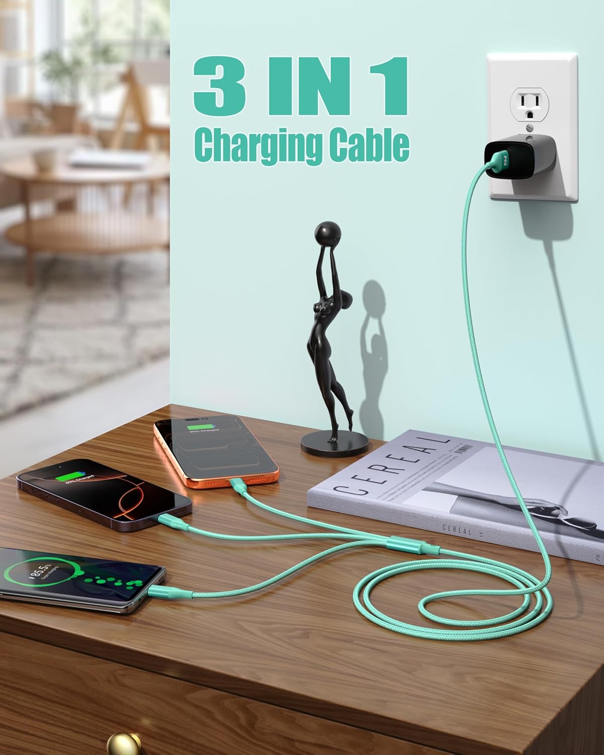 Thumbnail 2 de ShSiXin 3-in-1 Multi Charging Cable (USB-C / Micro USB / MFi Lightning) 2-Pack, Travel & Car Charger Cord