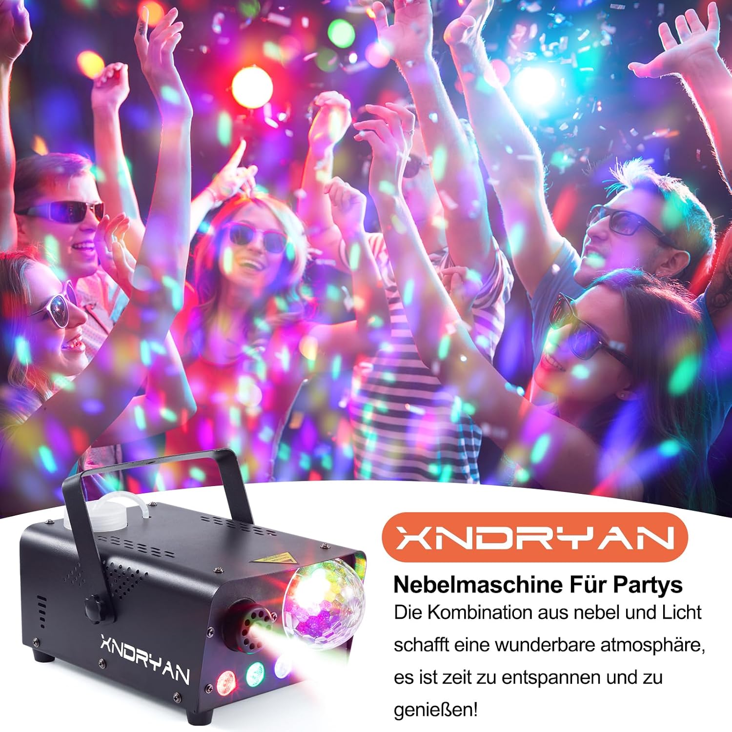 Detalle de Nebelmaschine Xndryan 600W Mini Nebelmaschine mit Partylicht – Profi-Option für Partys, Hochzeiten und Events