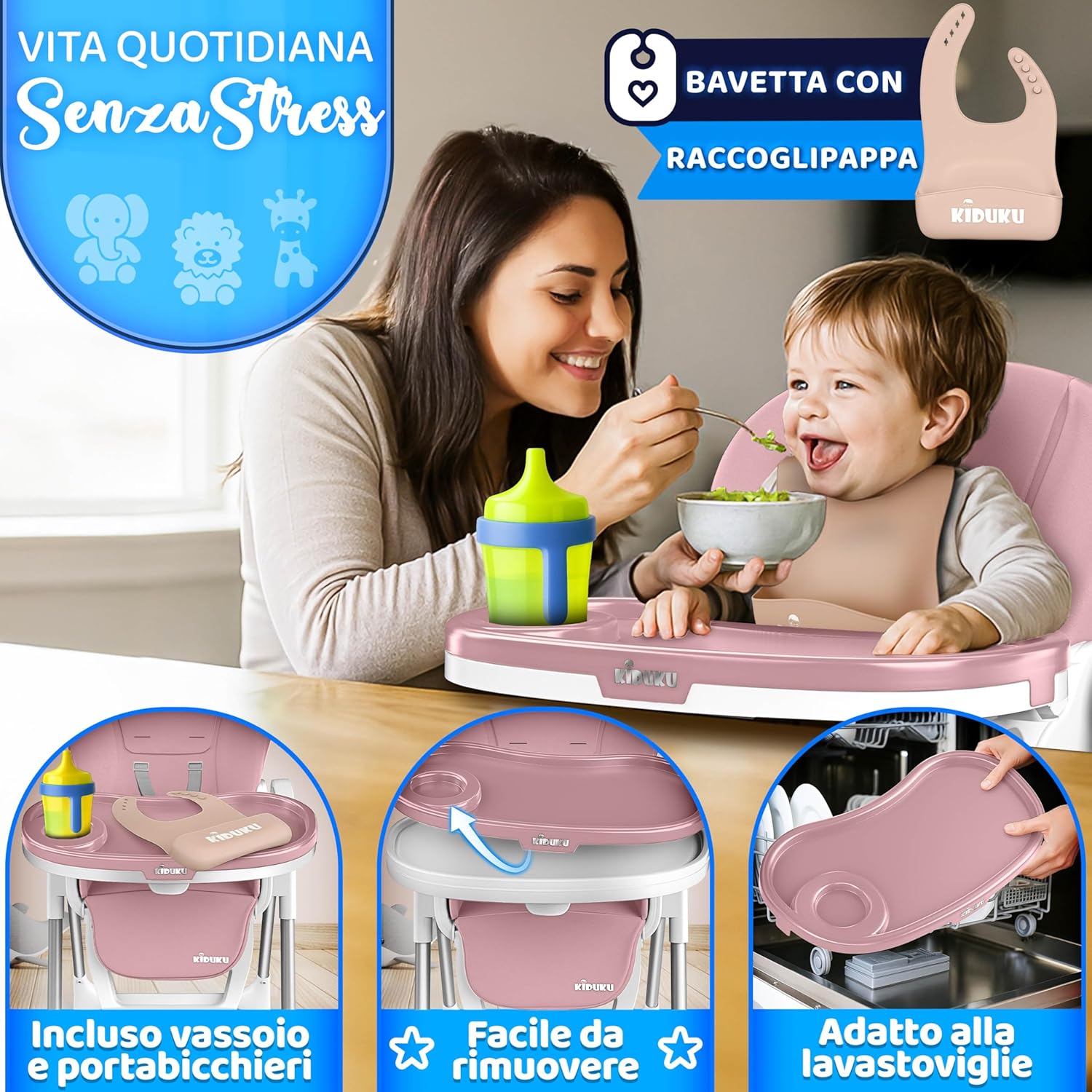 Thumbnail 3 de KIDUKU® Seggiolone Pappa Neonato 3 in 1 pieghevole con riduttore (0–36 mesi) Rosa