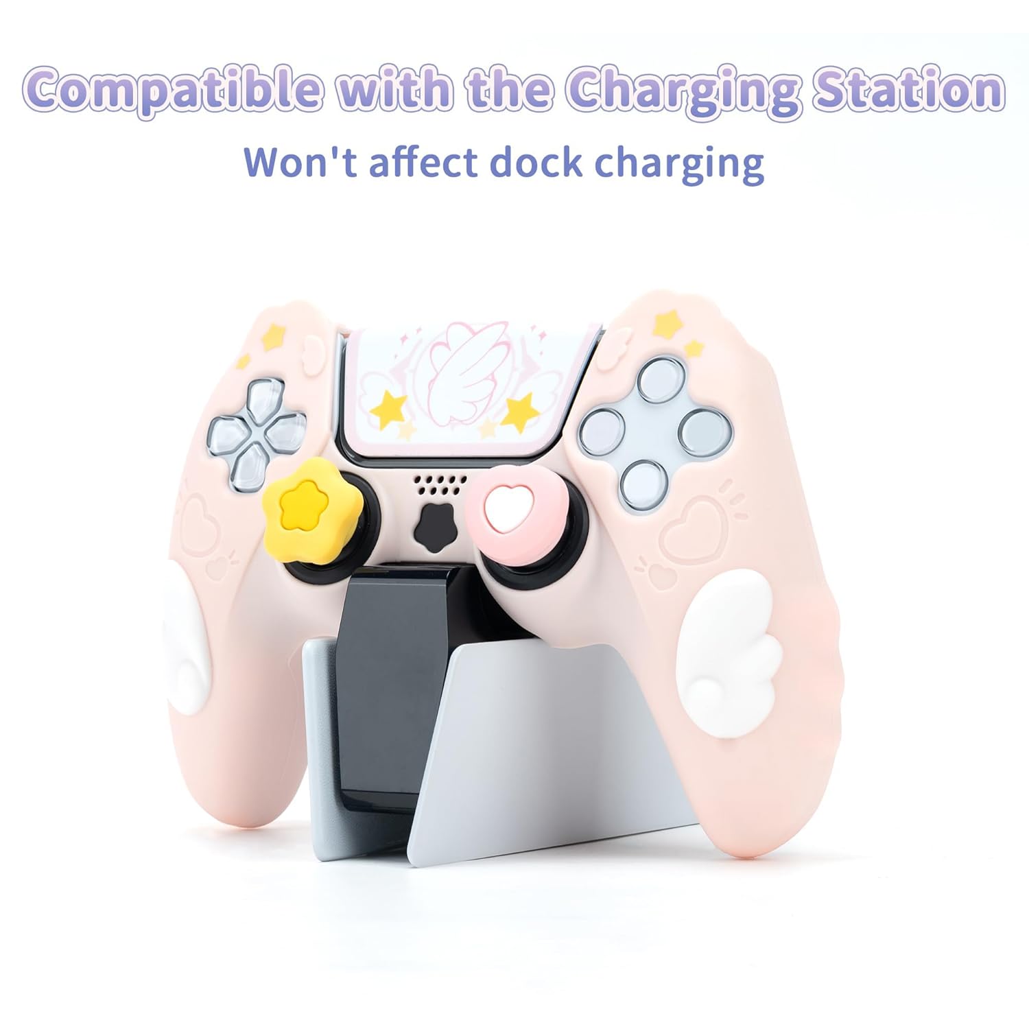 Thumbnail 1 de GeekShare PS5 Controller-Hautgriff-Set (Sternflügel, Rosa) – rutschfeste Silikon-Schutzhülle mit Daumengriffkappen
