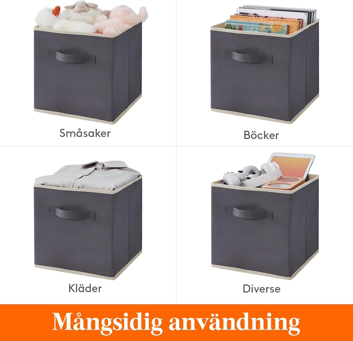 Detalle de Lifewit 23075 hopfällbara förvaringskuber, 12-pack, grå, 33 x 33 x 33 cm