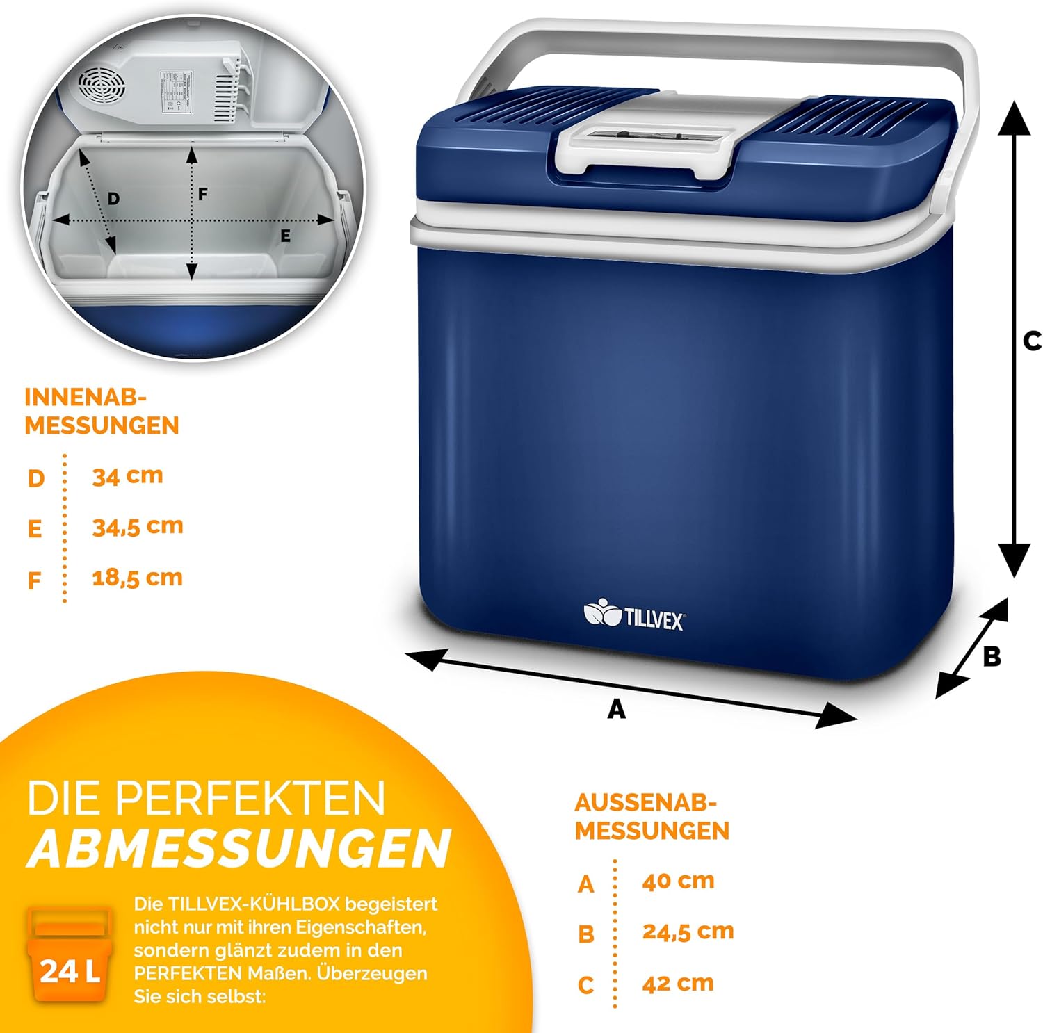 Thumbnail 4 de tillvex Kühlbox elektrisch 24L – Mini-Kühlschrank 230 V & 12 V, kühlt & wärmt, ECO-Modus