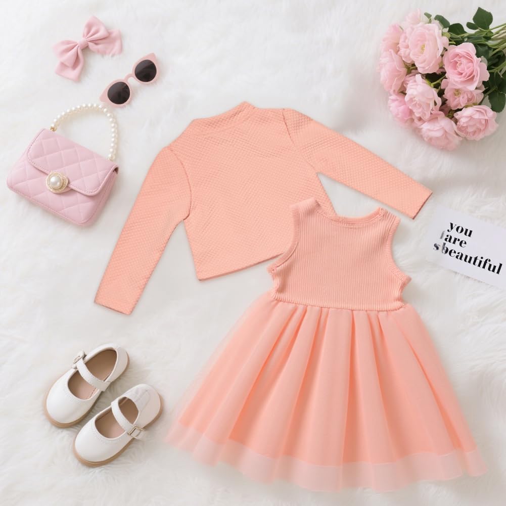 Thumbnail 6 de Vicloon 2-teiliges Baby-Mädchen Kleid mit Strickjacke Set – Baumwollkleid und Strickjacke, 6 Monate bis 2 Jahre