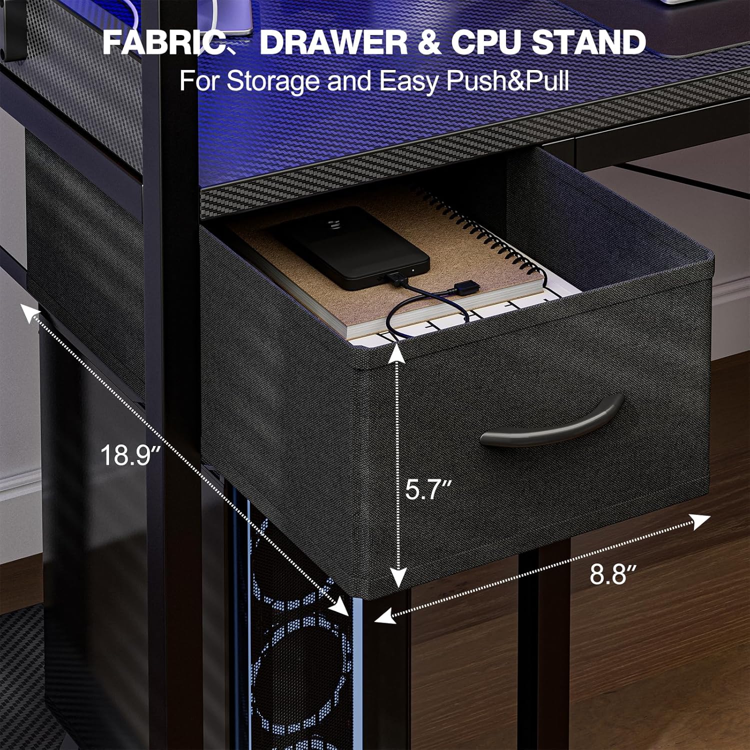 Thumbnail 2 de Grandder Gaming Desk 120cm with Power Outlet and LED Light – a practical corner for gaming and work