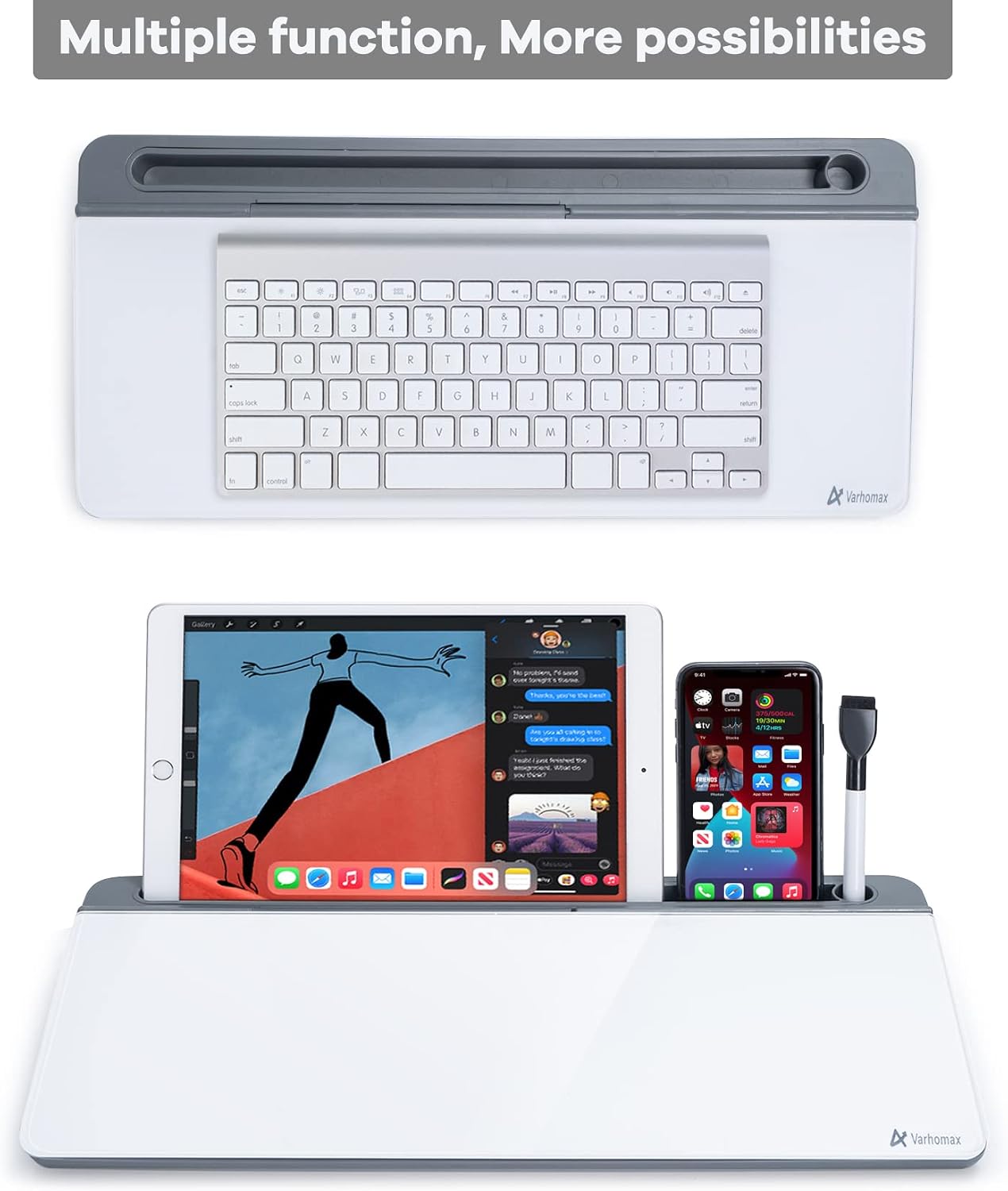 Detalle 1 de Varhomax Desktop Glass Whiteboard with Storage Caddy, Gray