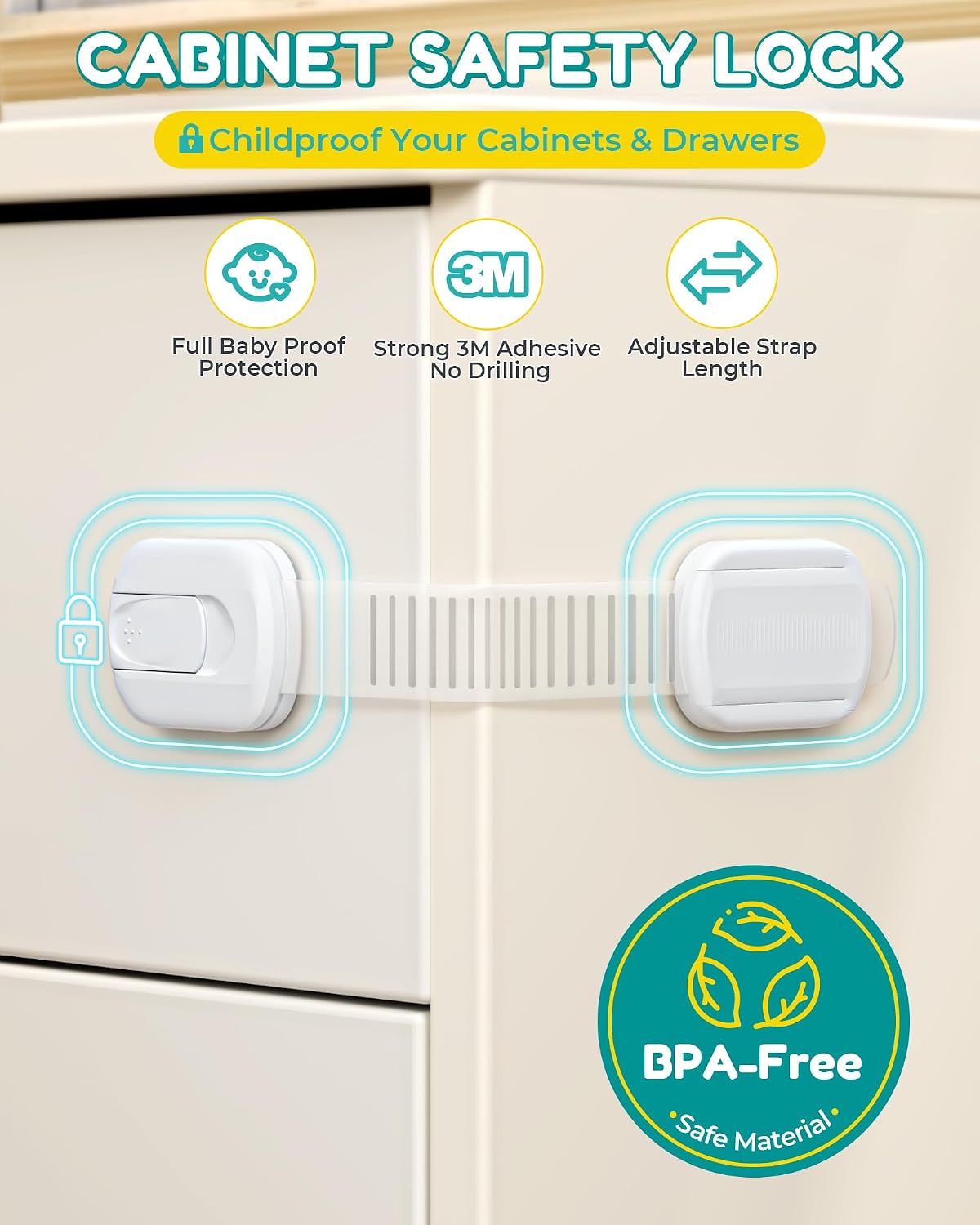 Detalle de Niunuerga baby locks Child Safety Cabinet Latches, 14-Pack, Adjustable Adhesive