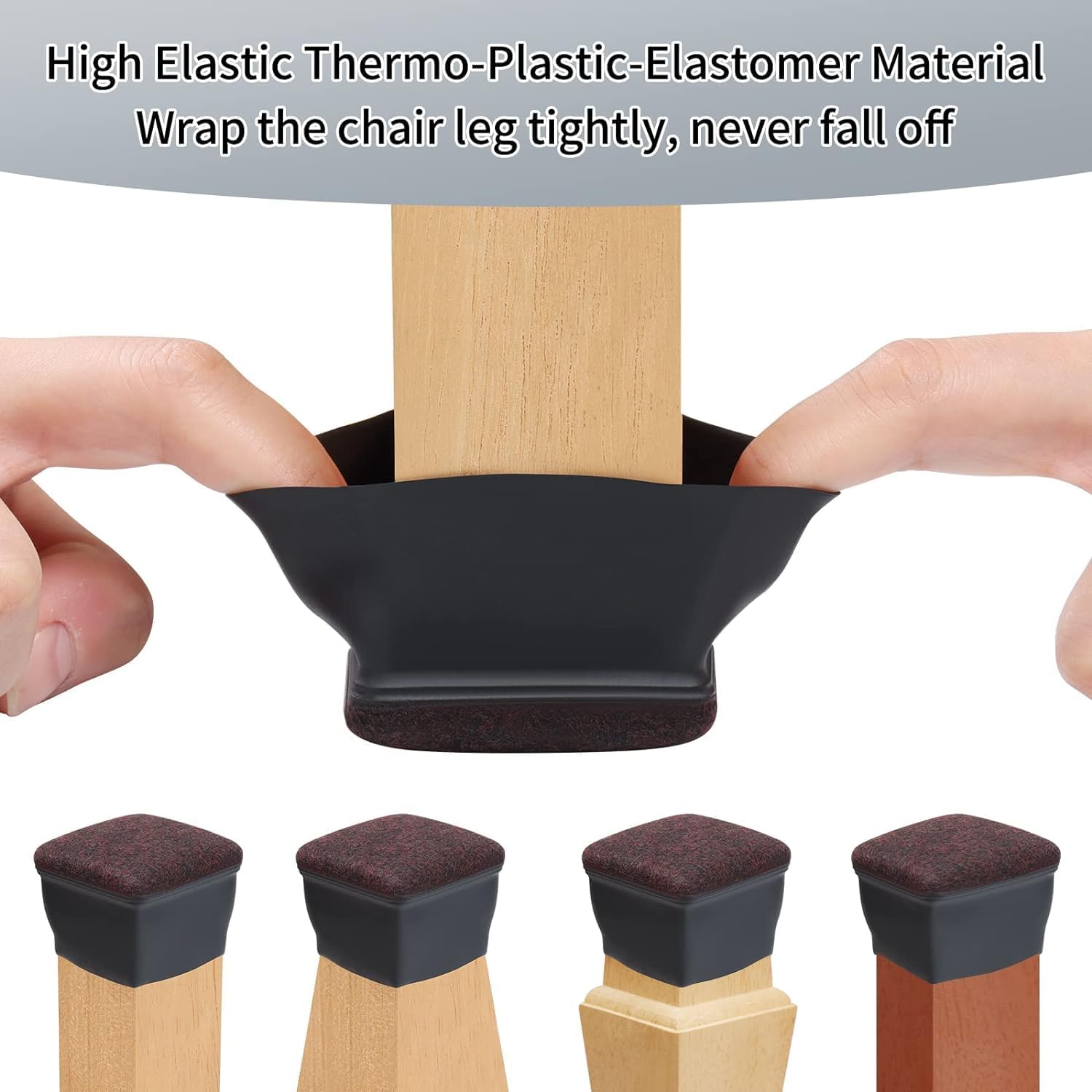 Detalle de Ezprotekt 2 inch Square-Black Non-woven Fabric Chair Leg Caps – Smooth Moving Protectors for Hard Floors