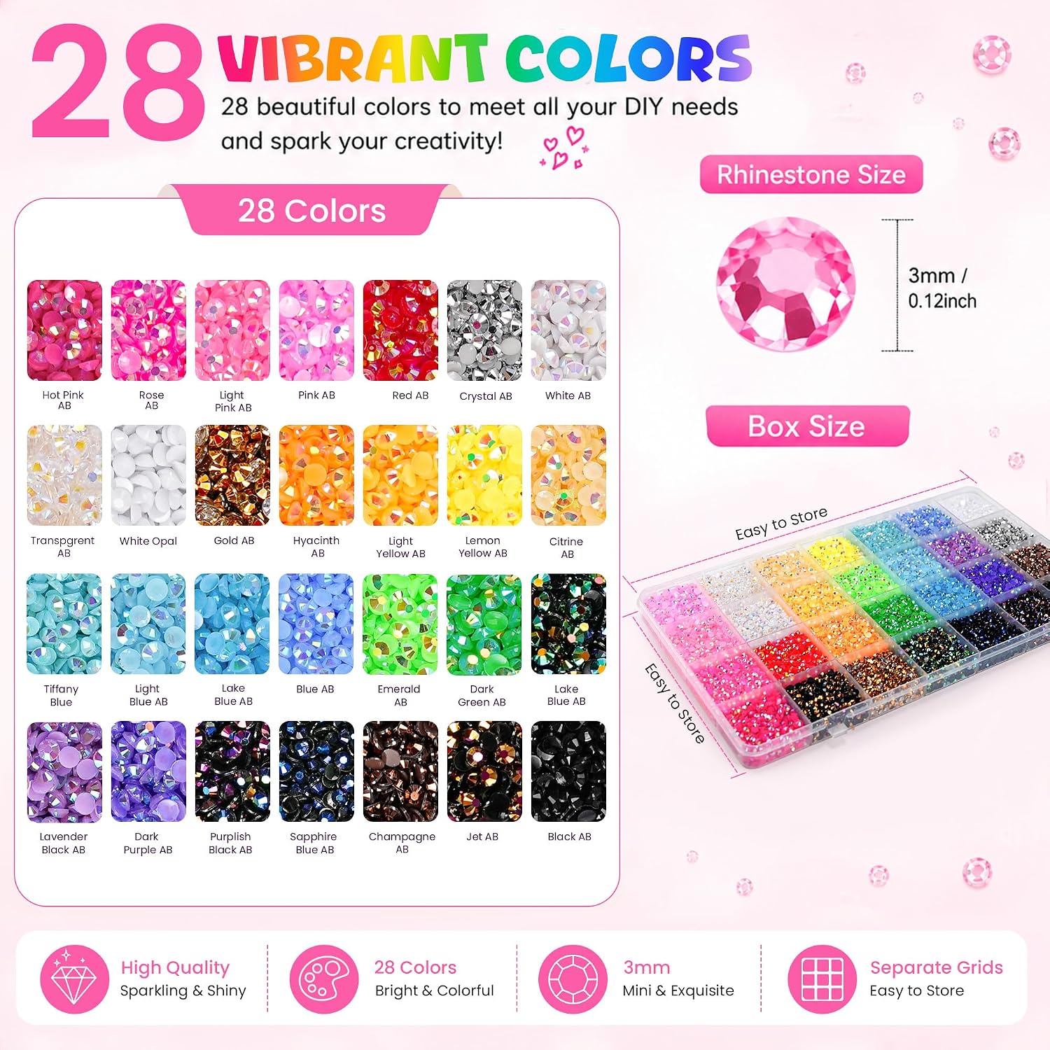 Detalle 2 de SMUGOO 3mm Jelly Rhinestones Kit, 28 Colors, Approximately 40,000 Pieces