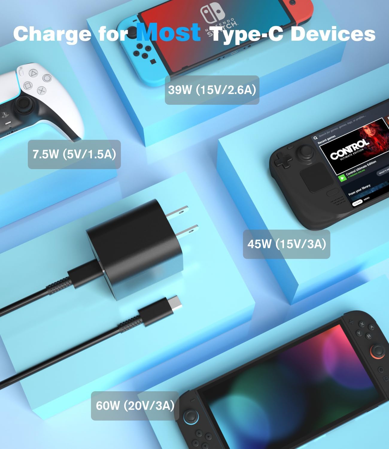 Thumbnail 1 de PURBHE Charger for Nintendo Switch 2 60W ⚡