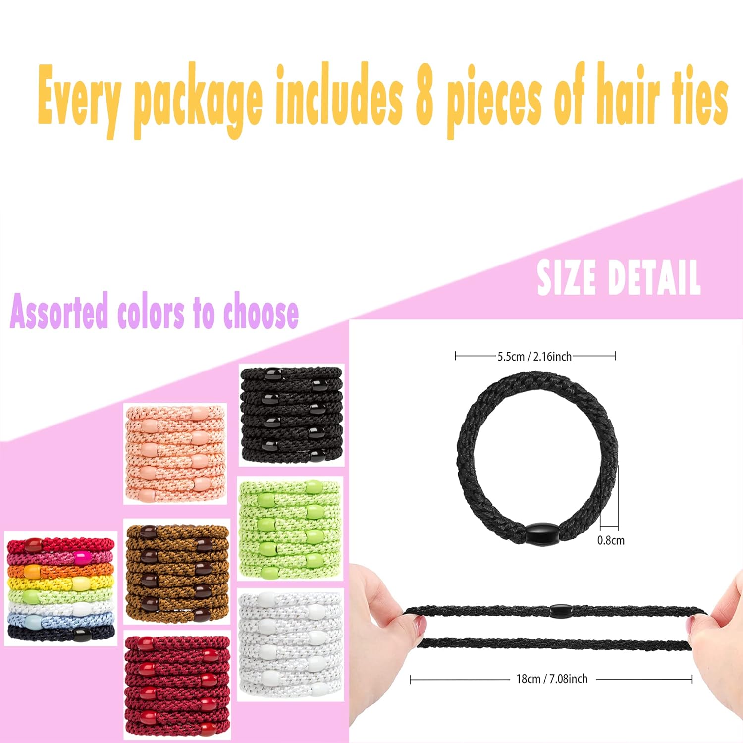 Detalle de AXEN 8er-Pack Elastische Haargummis aus Baumwoll-Braid für Damen – Weiche, feste Ponytail-Halter für dickes und lockiges Haar