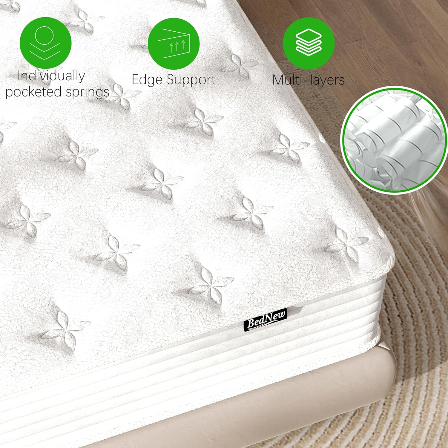 Detalle de Bednew 12 Inch Small Double Hybrid Mattress (120x190x30cm) – Medium Firm with Pocket Springs and Breathable Foam