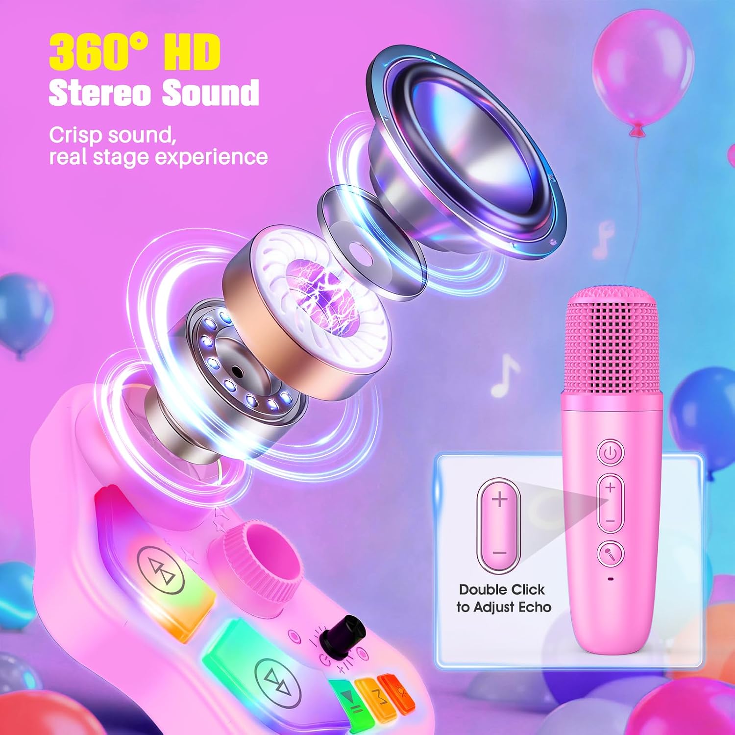 Detalle de Kids Stand Karaoke Machine with 2 Wireless Microphones
