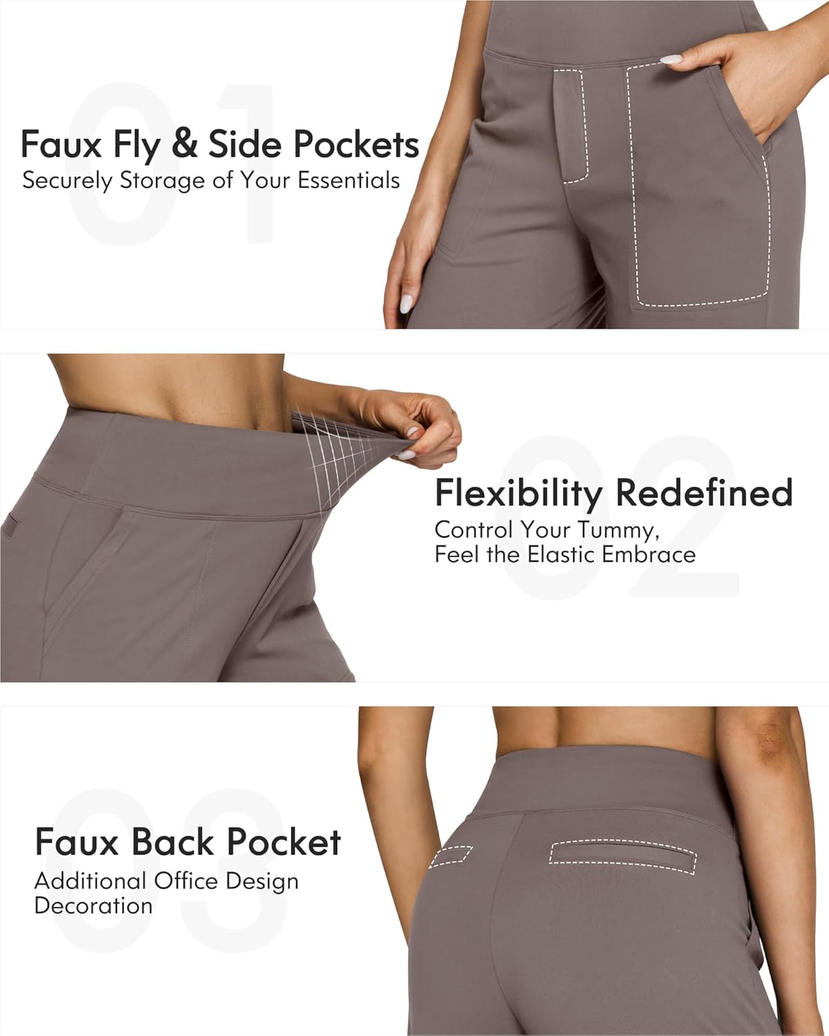 Detalle de G4Free Yoga Damenhose Hohe Taille Kleiderhose mit 4 Taschen – Elegant Stretch, Weites Bein