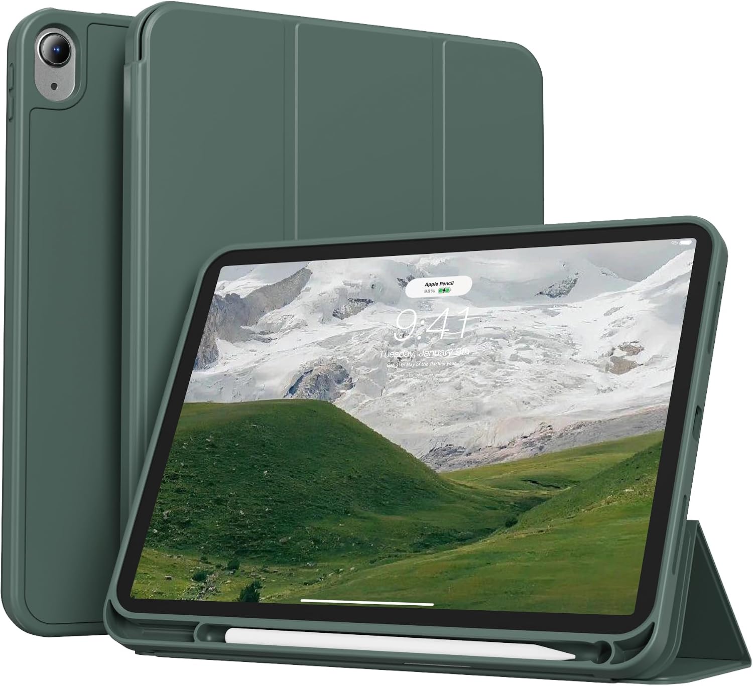 Detalle de Coque ZOPSGYU pour iPad Air 11 pouces (M4/M3/M2, Air 5/4) avec porte-stylet intégré et veille/réveil automatique – Vert foncé