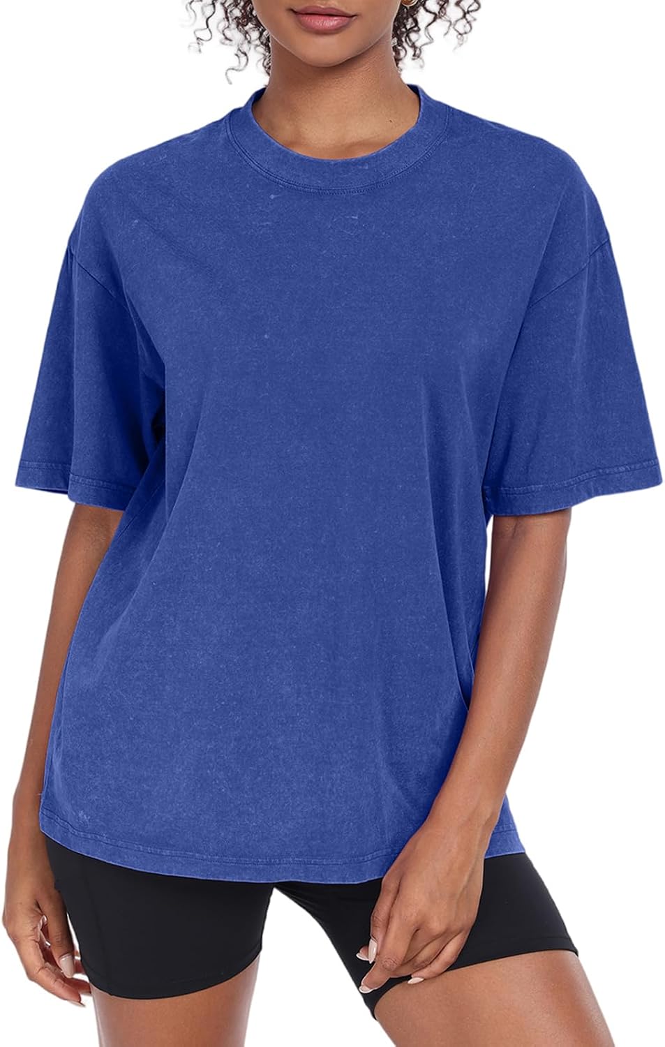 Thumbnail 6 de Oversized Damen-T-Shirt Rundhals Kurzarm – Vintage Acid Wash, locker sitzendes Basic Top