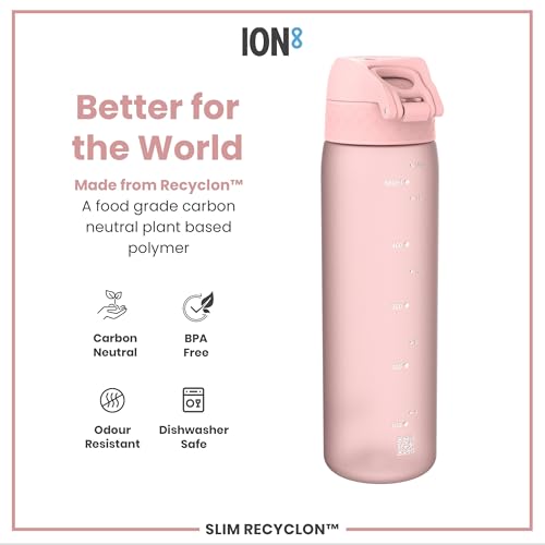 Detalle de Ion8 Water Bottle 500 ml/18 oz Rose Pink – Leak-Proof, Dishwasher Safe, BPA Free