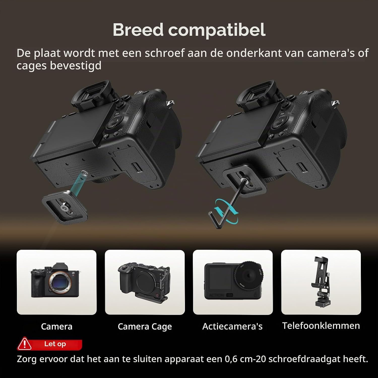 Detalle de SMALLRIG 5898 verticale Arca-Swiss-snelspankit met dubbele vergrendeling