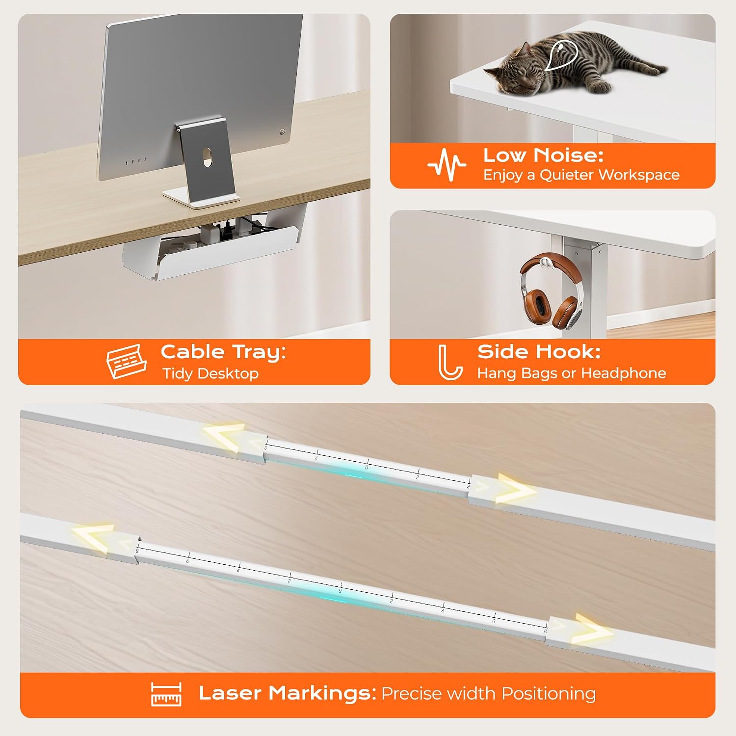 Thumbnail 6 de Huuger Dual Motor Electric Standing Desk Frame, White Steel, 3 Height Presets