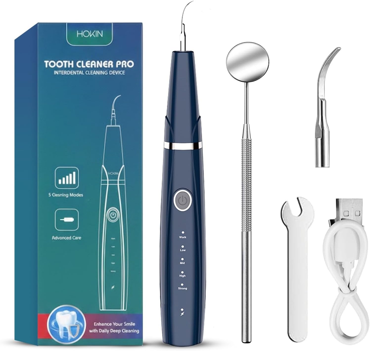 Detalle de HOKIN Plaque Remover Dental Care Kit – Stainless Steel 5-Piece Dental Tools