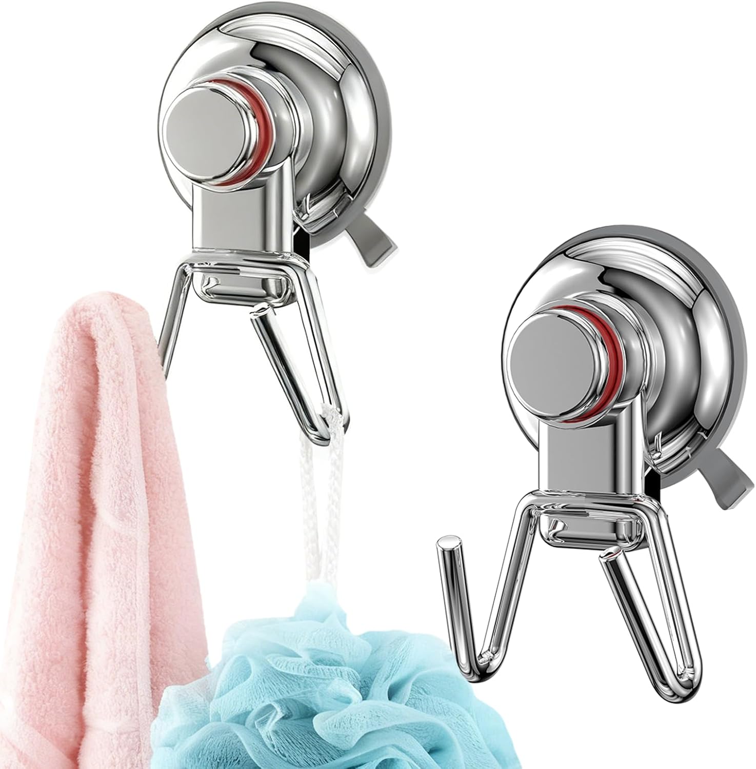 Detalle de chilinii CPH019 Suction Cup Dual Hooks, Stainless Steel, Red Indicator, 2-Pack
