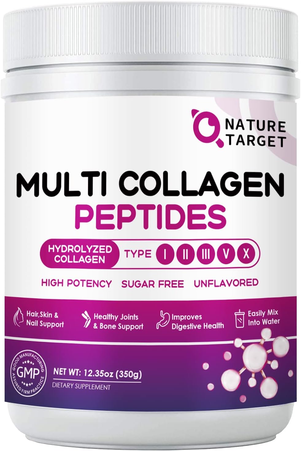 Detalle de NATURE TARGET NT-JYDBTG-F30 Multi Collagen Peptides Powder, 35 Servings