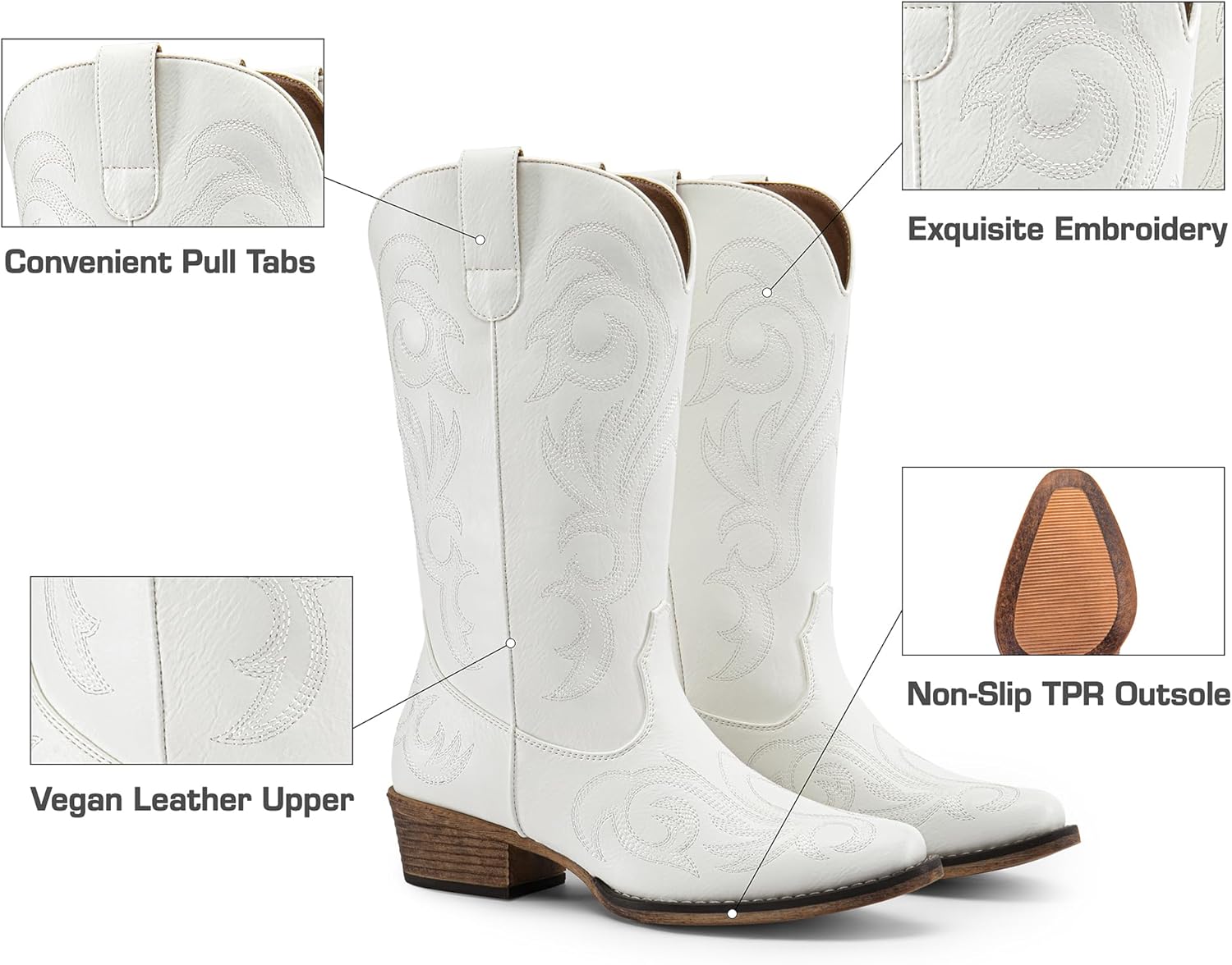 Thumbnail 6 de DREAM PAIRS Cowboy Boots 1.6-inch Heel