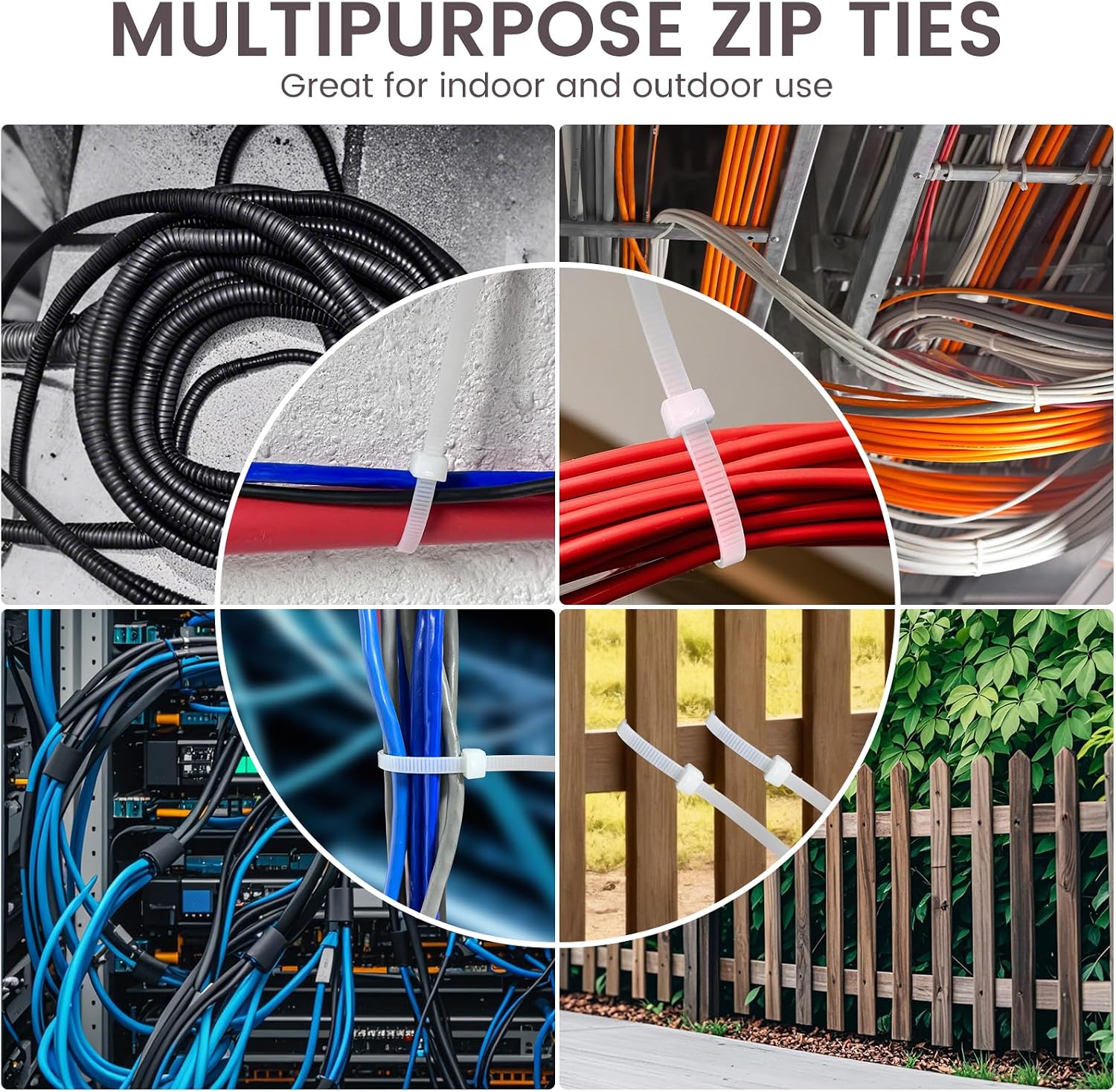 Thumbnail 6 de Yaluzibi 1000-pack 8 inch white nylon cable ties (PA66), UV resistant self-locking
