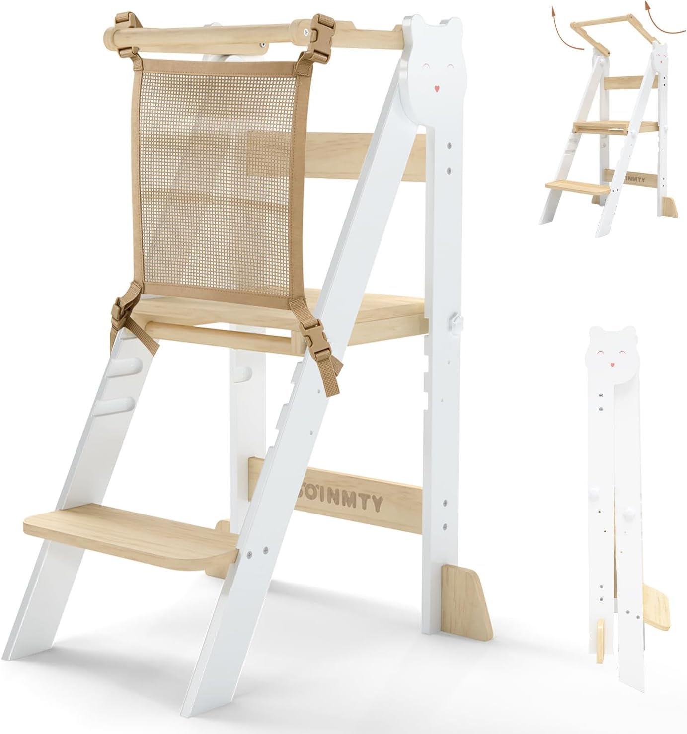 Detalle de SOINMTY WJ03003-WT Wooden Toddler Tower, 3 Heights, Foldable, White
