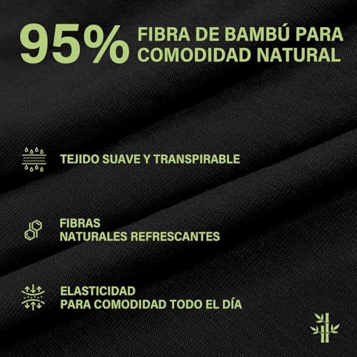 Detalle de PUTUO Calzoncillo Bóxer de Bambú para Hombre: Pack 6, Largo, Sin Etiquetas y Transpirable