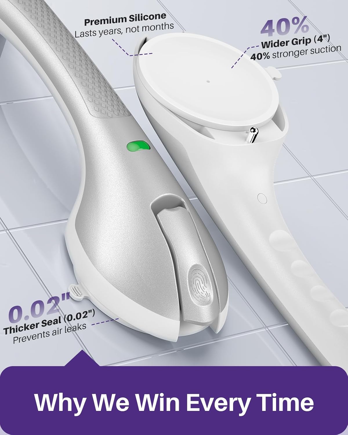 Thumbnail 6 de KEKOY 17.5 Inch Suction Grab Rails with Indicator (No-Drill, Removable) for Bathroom, Bathtubs & Toilets