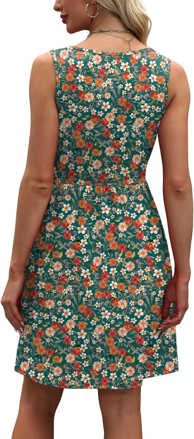 Thumbnail 4 de WIHOLL Women's Summer Dress 2026: A-Line Sleeveless Sundress with Pockets (Floral/Solid)