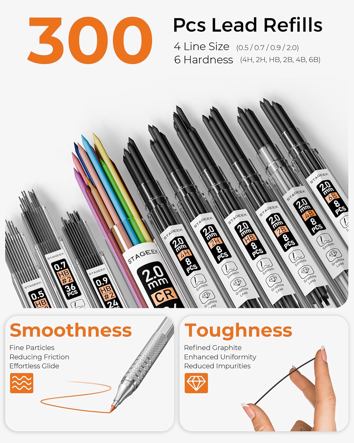 Thumbnail 3 de STAGEEK 6-Stück Druckbleistift-Set mit Ledertasche – Metallgehäuse, 0,5/0,7/0,9/2,0 mm, 16 Minenröhrchen, Farbnachfüllungen