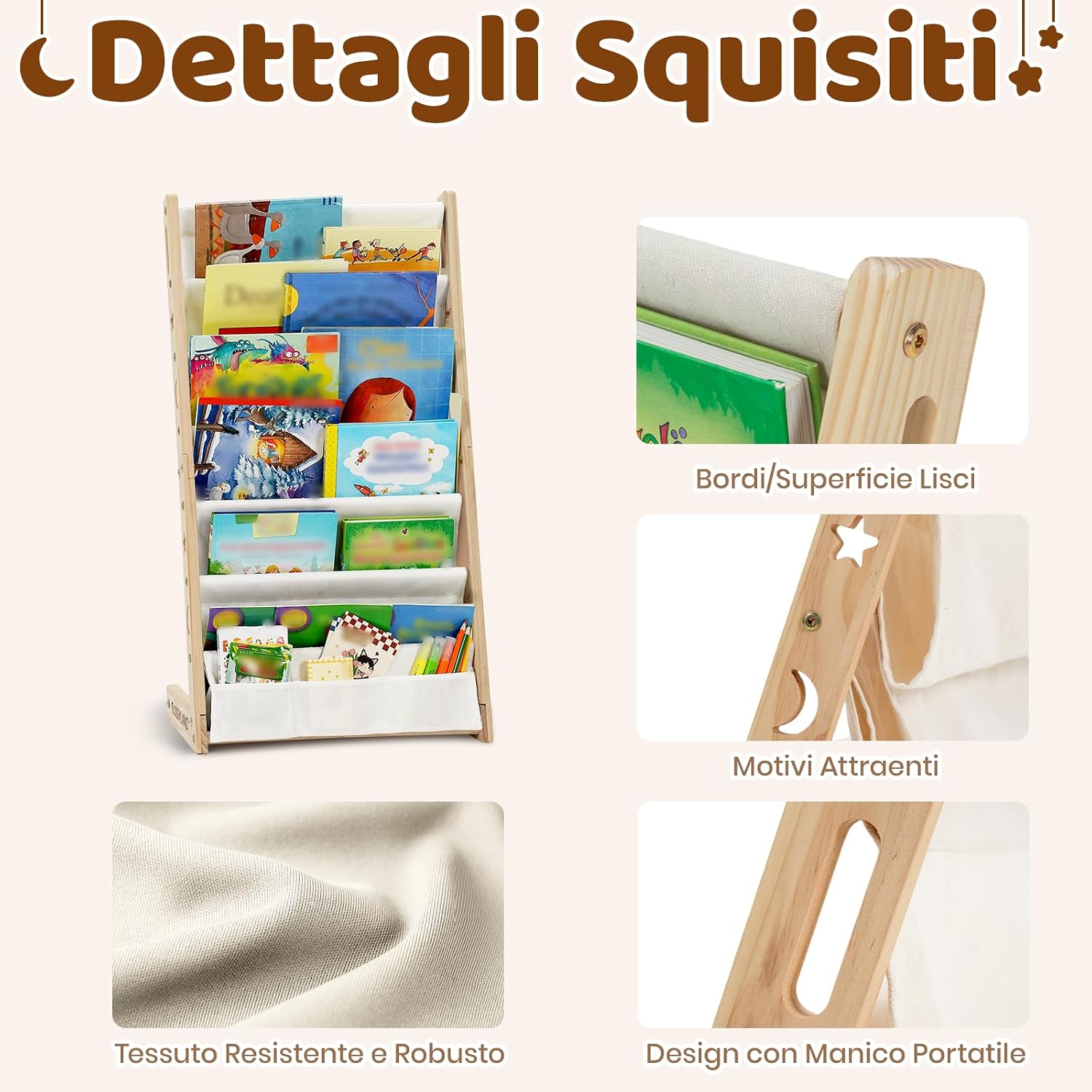 Thumbnail 2 de COSYLAND Libreria Montessori per Bambini con 6 Ripiani in Tessuto Oxford – Libreria in Legno Naturale